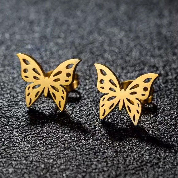 Jewelry - Gold Butterfly Earrings Stud Cute Minimalist Earrings Jewelry Gift for Her Steel